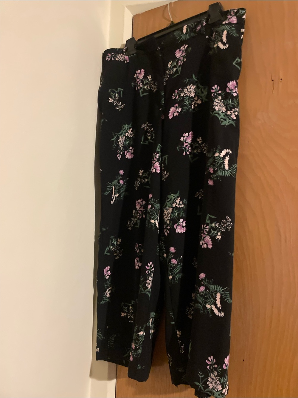 Ann Taylor Black Pants with Pink Floral & Green Leaf Print